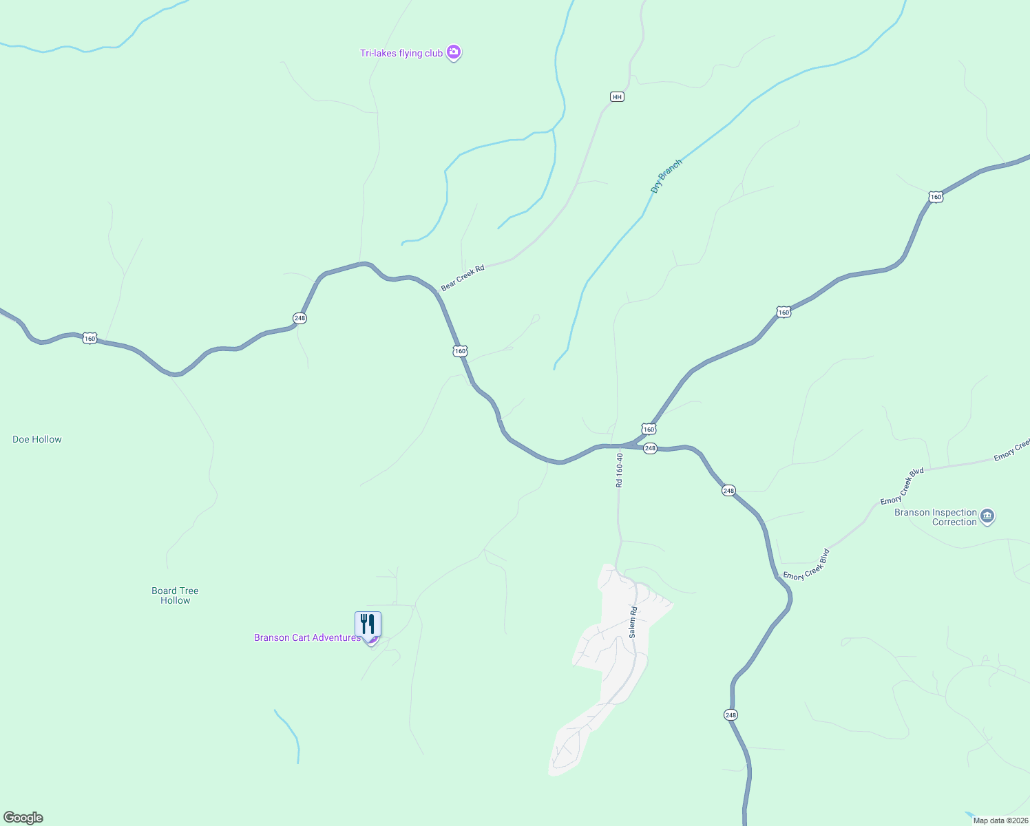 map of restaurants, bars, coffee shops, grocery stores, and more near 154 Dugan Lane in Reeds Spring