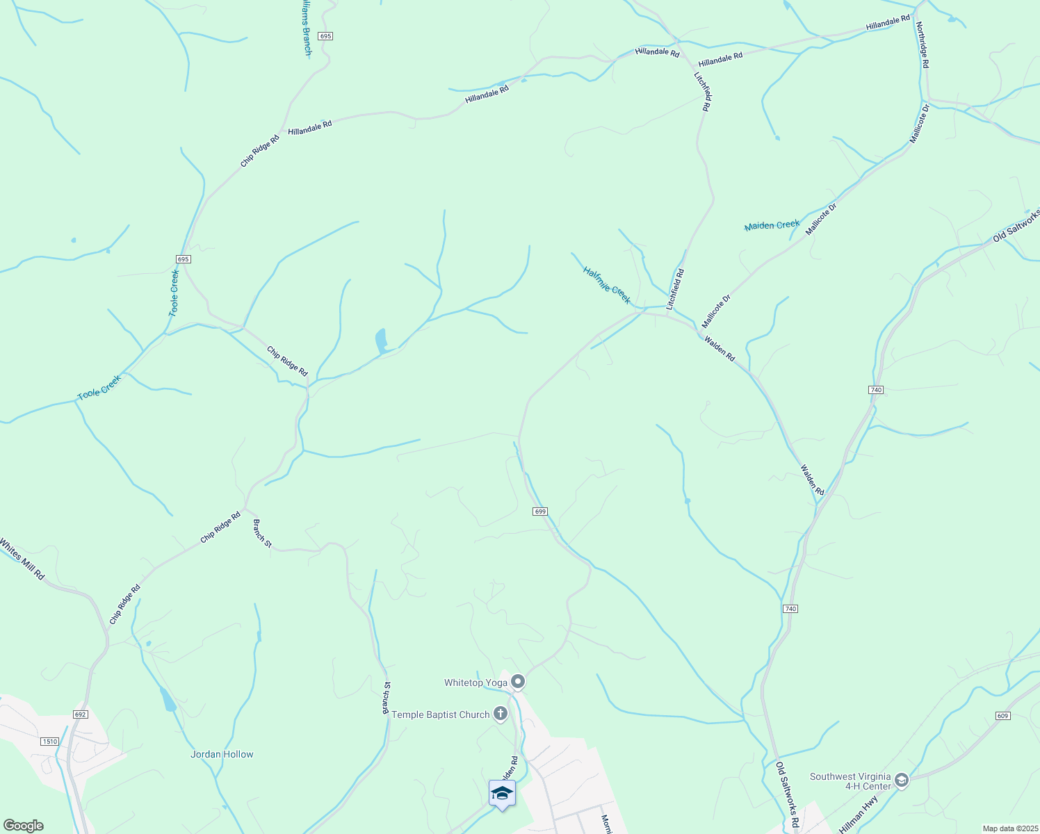 map of restaurants, bars, coffee shops, grocery stores, and more near 24597 Walden Road in Abingdon