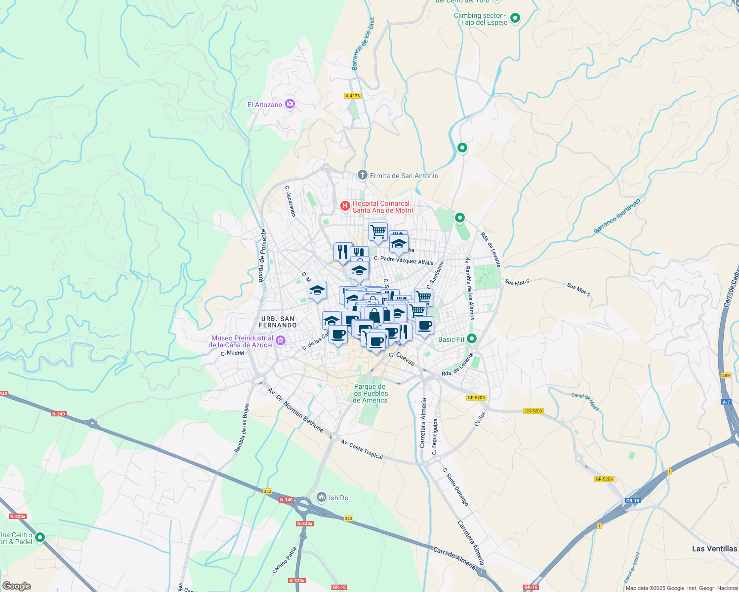 map of restaurants, bars, coffee shops, grocery stores, and more near in Motril