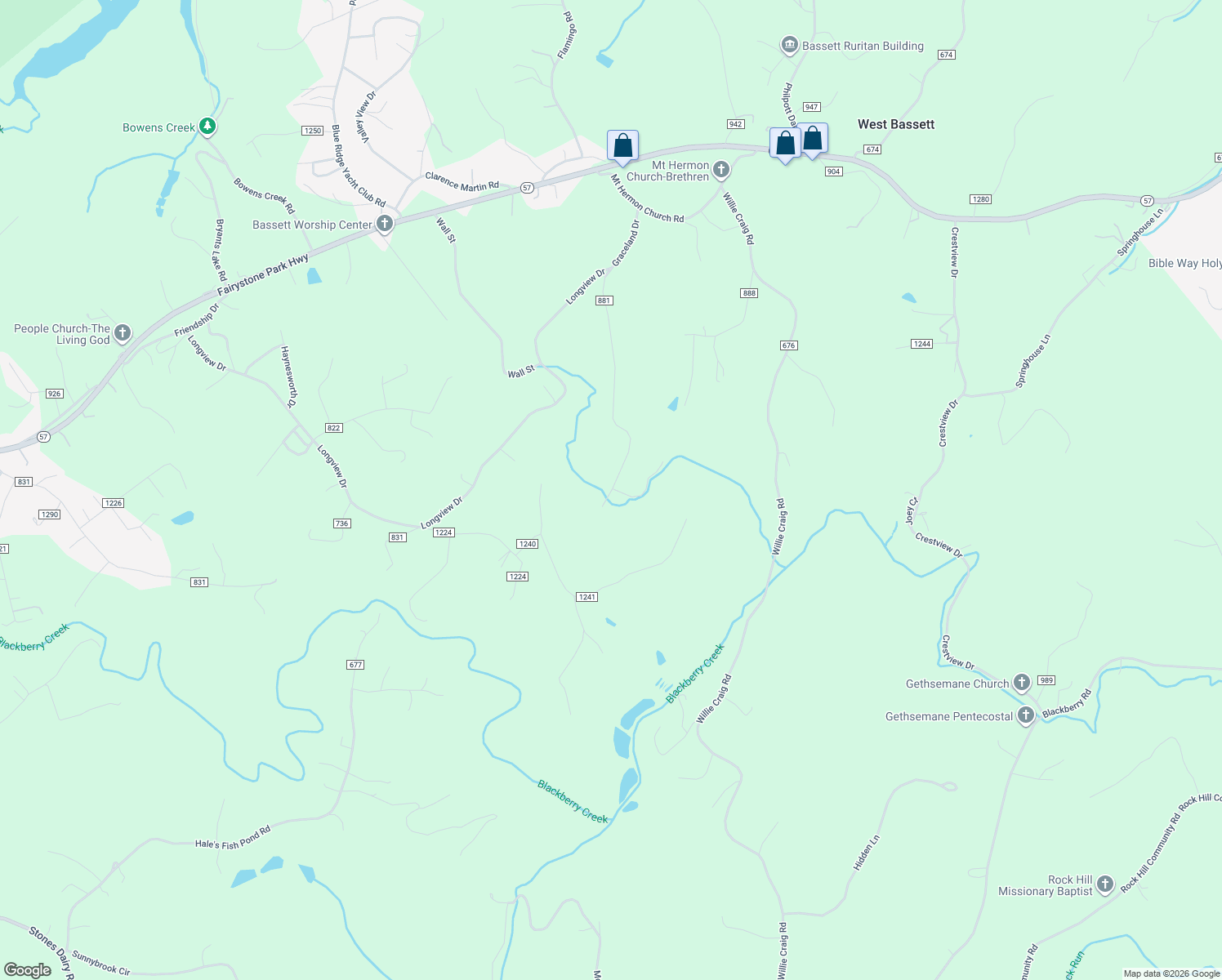 map of restaurants, bars, coffee shops, grocery stores, and more near 883 Graceland Dr in Bassett