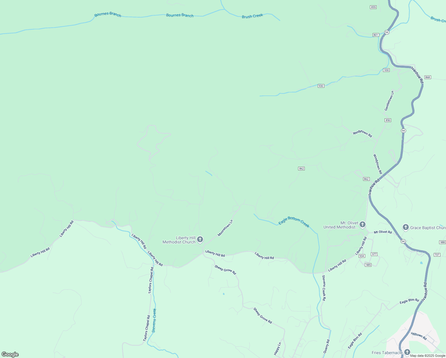 map of restaurants, bars, coffee shops, grocery stores, and more near 400 Freedom Lane in Fries