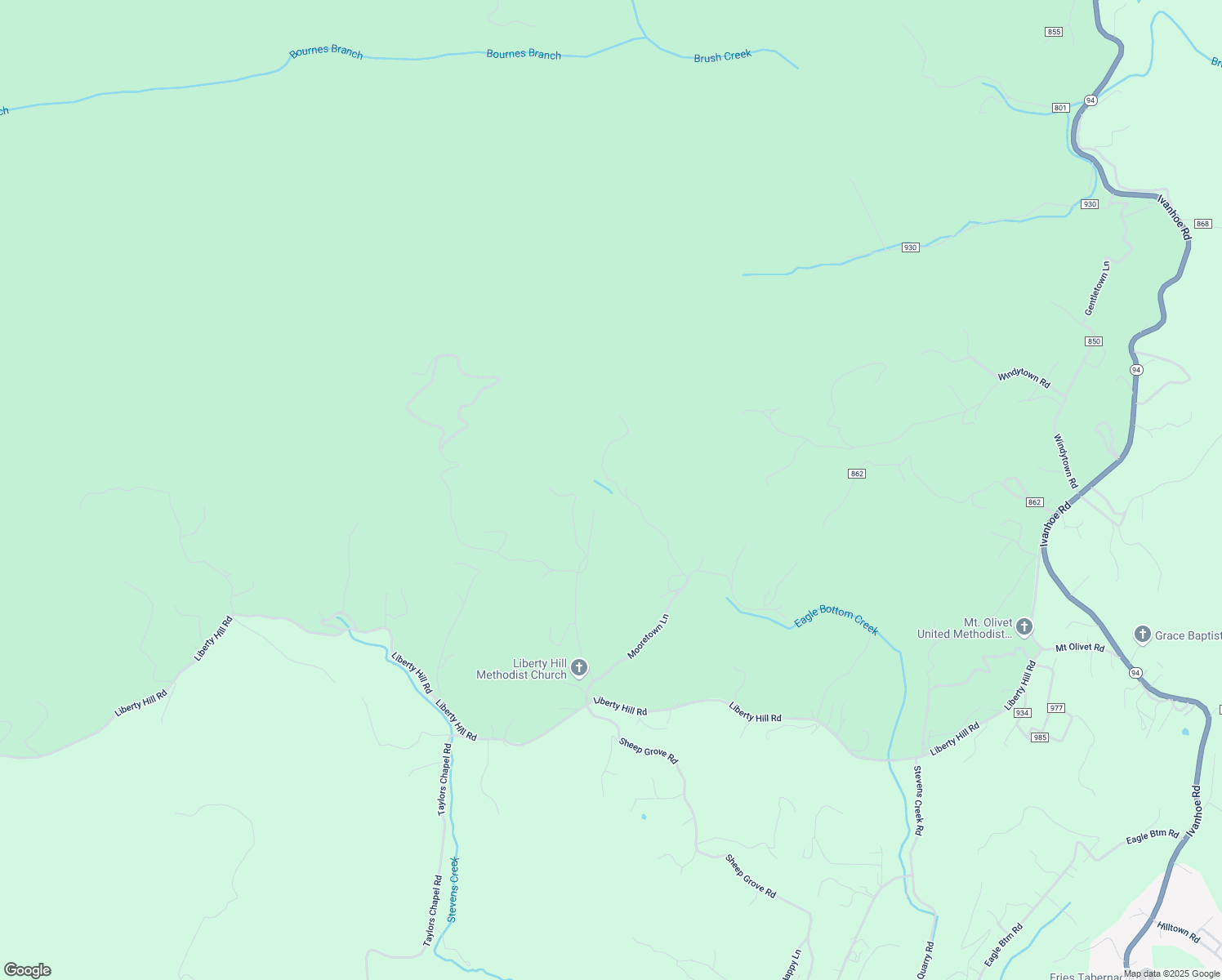 map of restaurants, bars, coffee shops, grocery stores, and more near 400 Freedom Lane in Fries