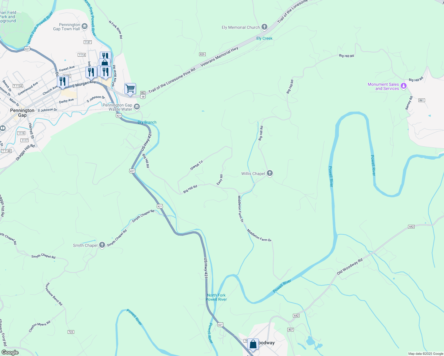 map of restaurants, bars, coffee shops, grocery stores, and more near Easy Drive in Lee County