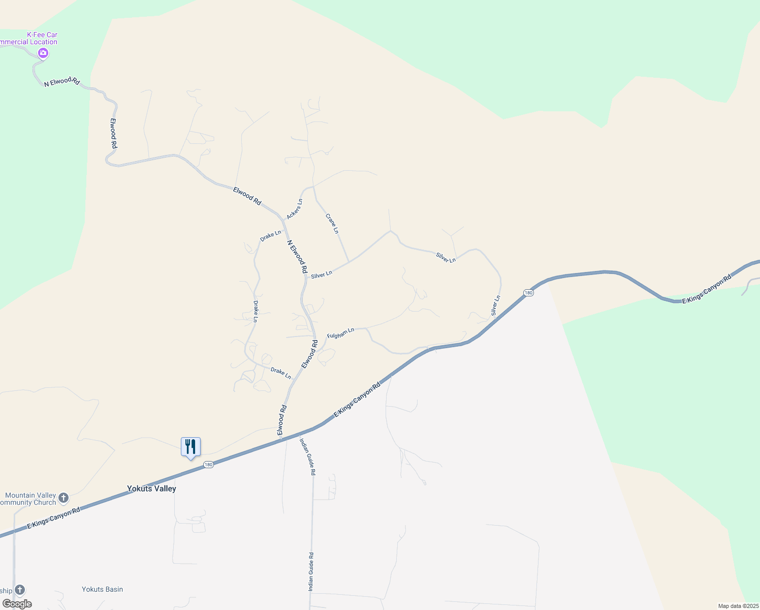 map of restaurants, bars, coffee shops, grocery stores, and more near 758 Winter Road in Yokuts Valley