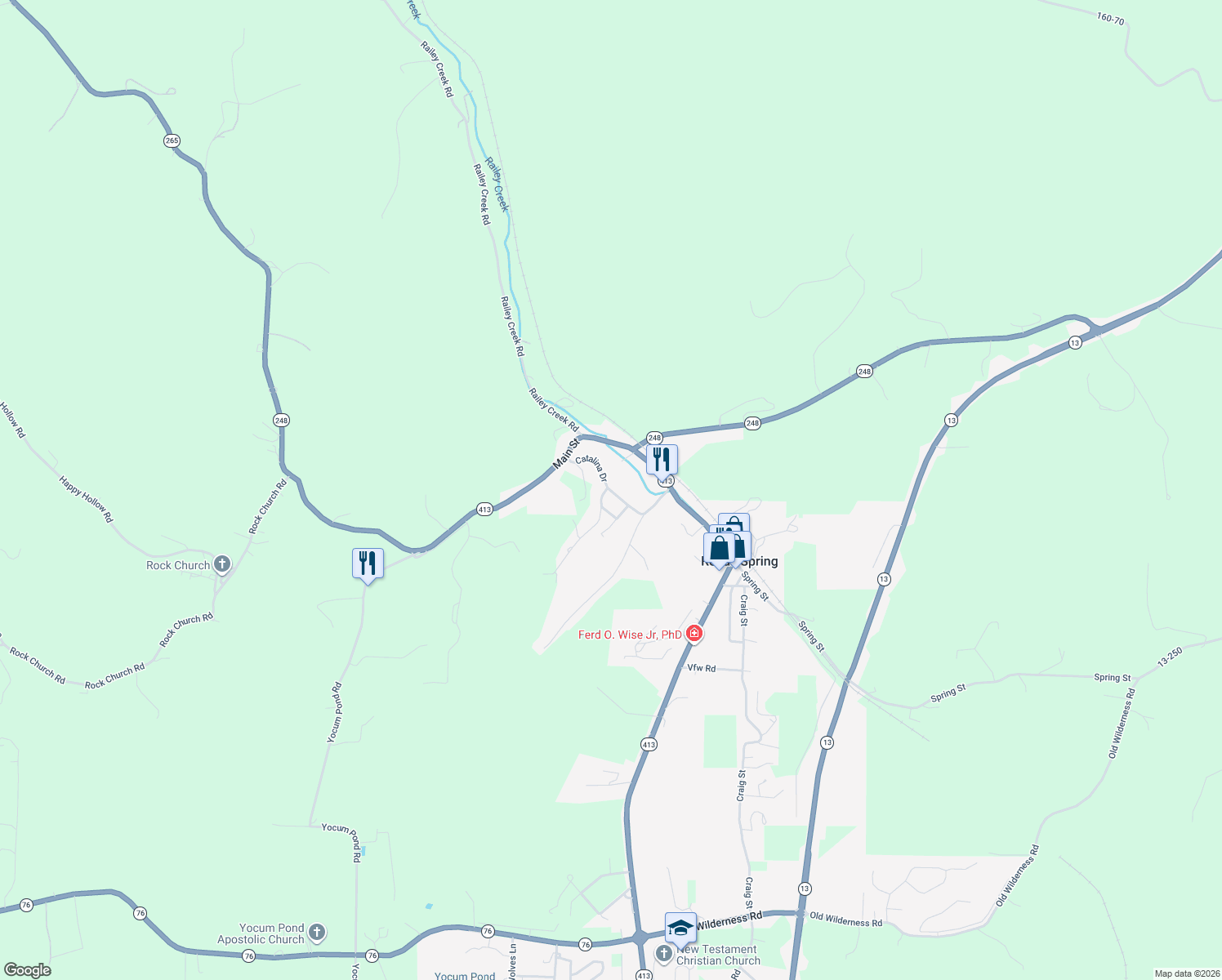 map of restaurants, bars, coffee shops, grocery stores, and more near 223 Catalina Drive in Reeds Spring