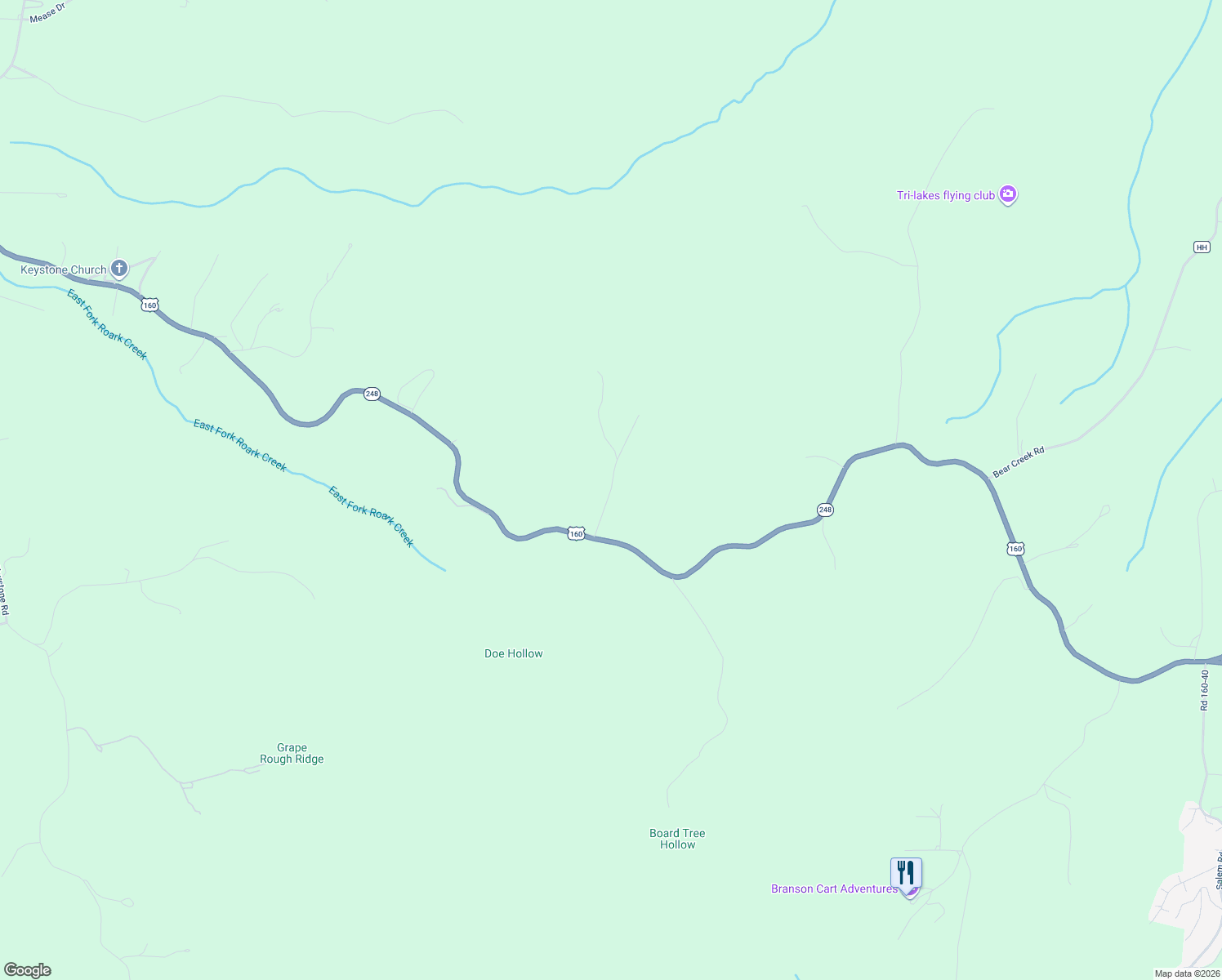 map of restaurants, bars, coffee shops, grocery stores, and more near 199 Spring View Place in Reeds Spring