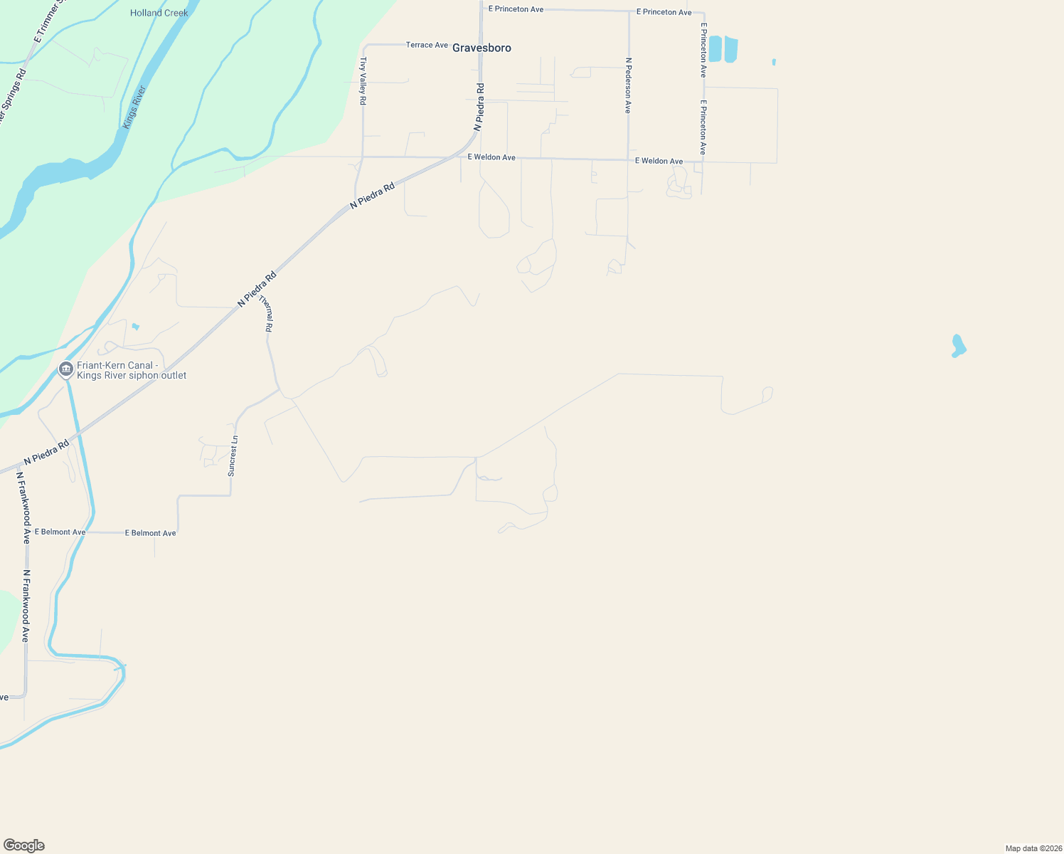map of restaurants, bars, coffee shops, grocery stores, and more near 28138 Thermal Road in Sanger