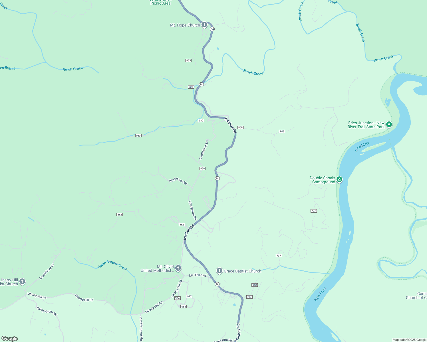 map of restaurants, bars, coffee shops, grocery stores, and more near 2925-3153 Ivanhoe Road in Fries