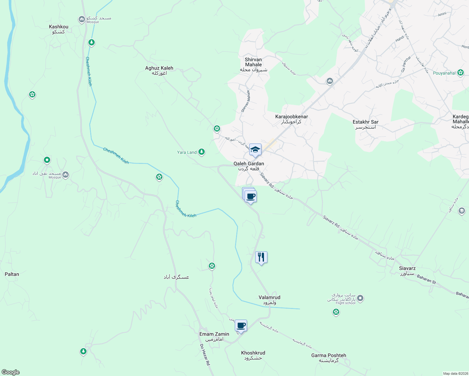 map of restaurants, bars, coffee shops, grocery stores, and more near کایت1 in Qaleh Gardan