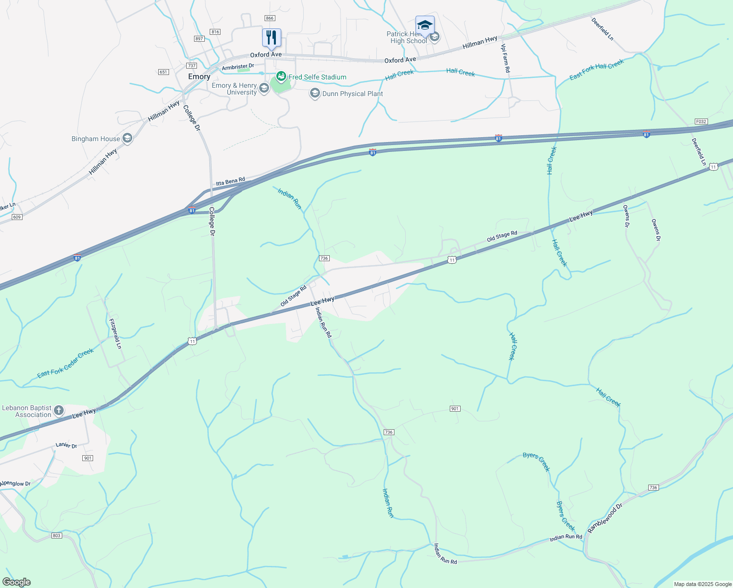 map of restaurants, bars, coffee shops, grocery stores, and more near 31252 Lee Highway in Glade Spring