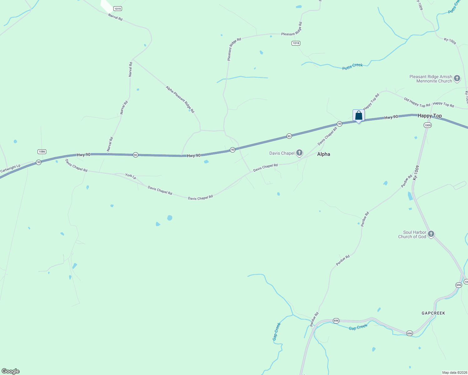 map of restaurants, bars, coffee shops, grocery stores, and more near Davis Chapel Road in Alpha