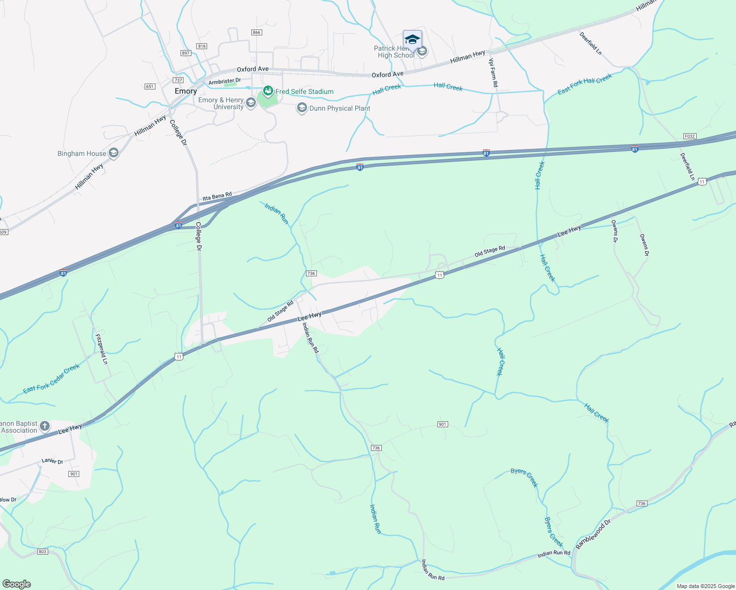 map of restaurants, bars, coffee shops, grocery stores, and more near 31283 Lee Highway in Glade Spring