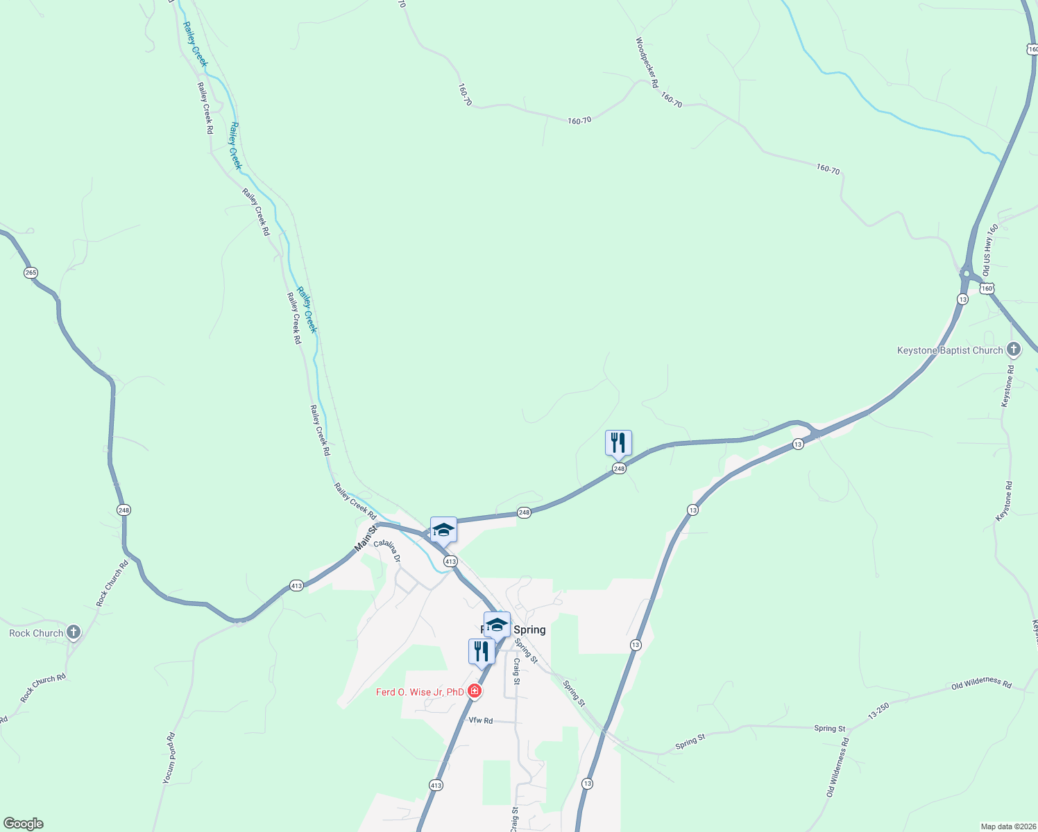 map of restaurants, bars, coffee shops, grocery stores, and more near 257 Jacobs Ridge in Reeds Spring