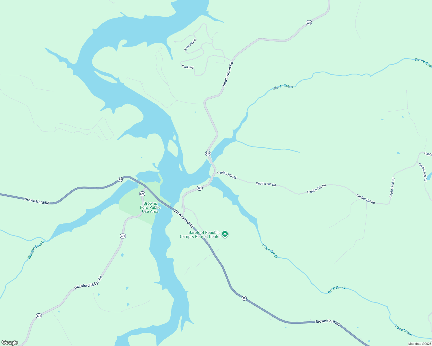 map of restaurants, bars, coffee shops, grocery stores, and more near 4200 Capitol Hill Road in Fountain Run