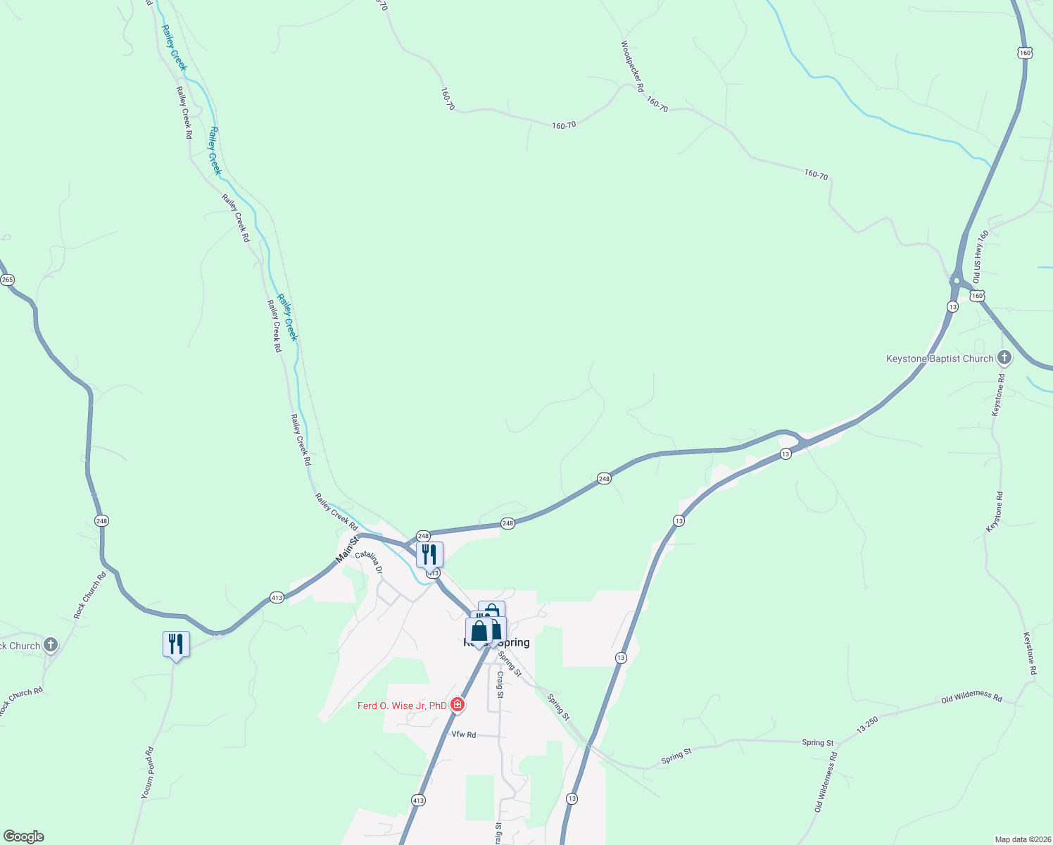 map of restaurants, bars, coffee shops, grocery stores, and more near 257 Jacobs Ridge Road in Reeds Spring
