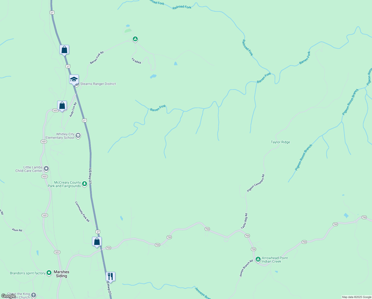 map of restaurants, bars, coffee shops, grocery stores, and more near in Whitley City