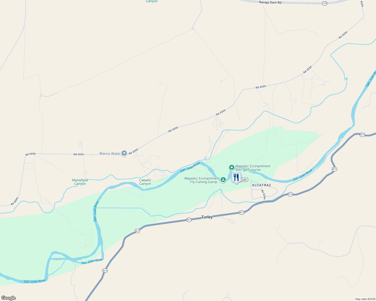 map of restaurants, bars, coffee shops, grocery stores, and more near 550 Road 4599 in Blanco