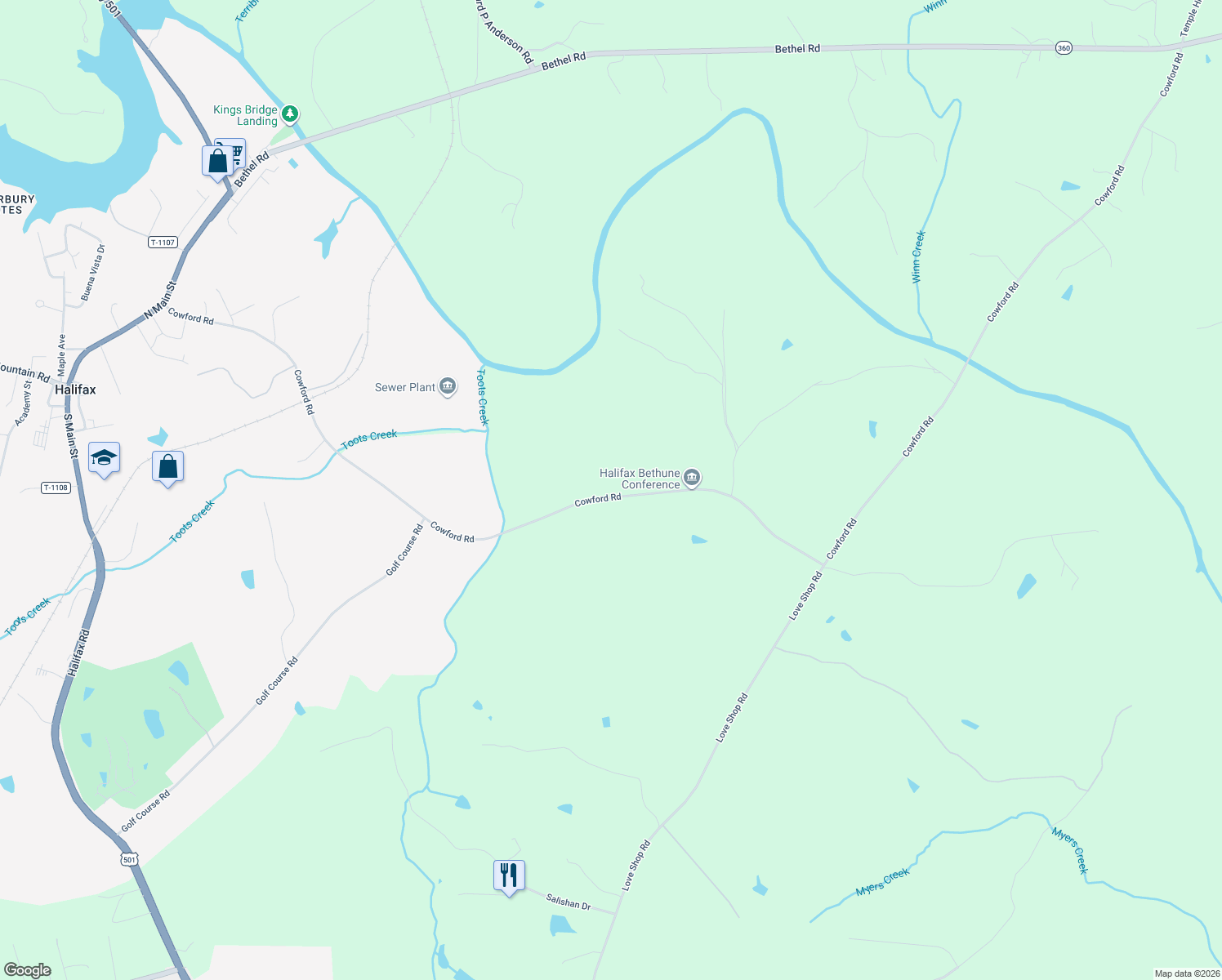 map of restaurants, bars, coffee shops, grocery stores, and more near 2004-2198 Cowford Road in Halifax