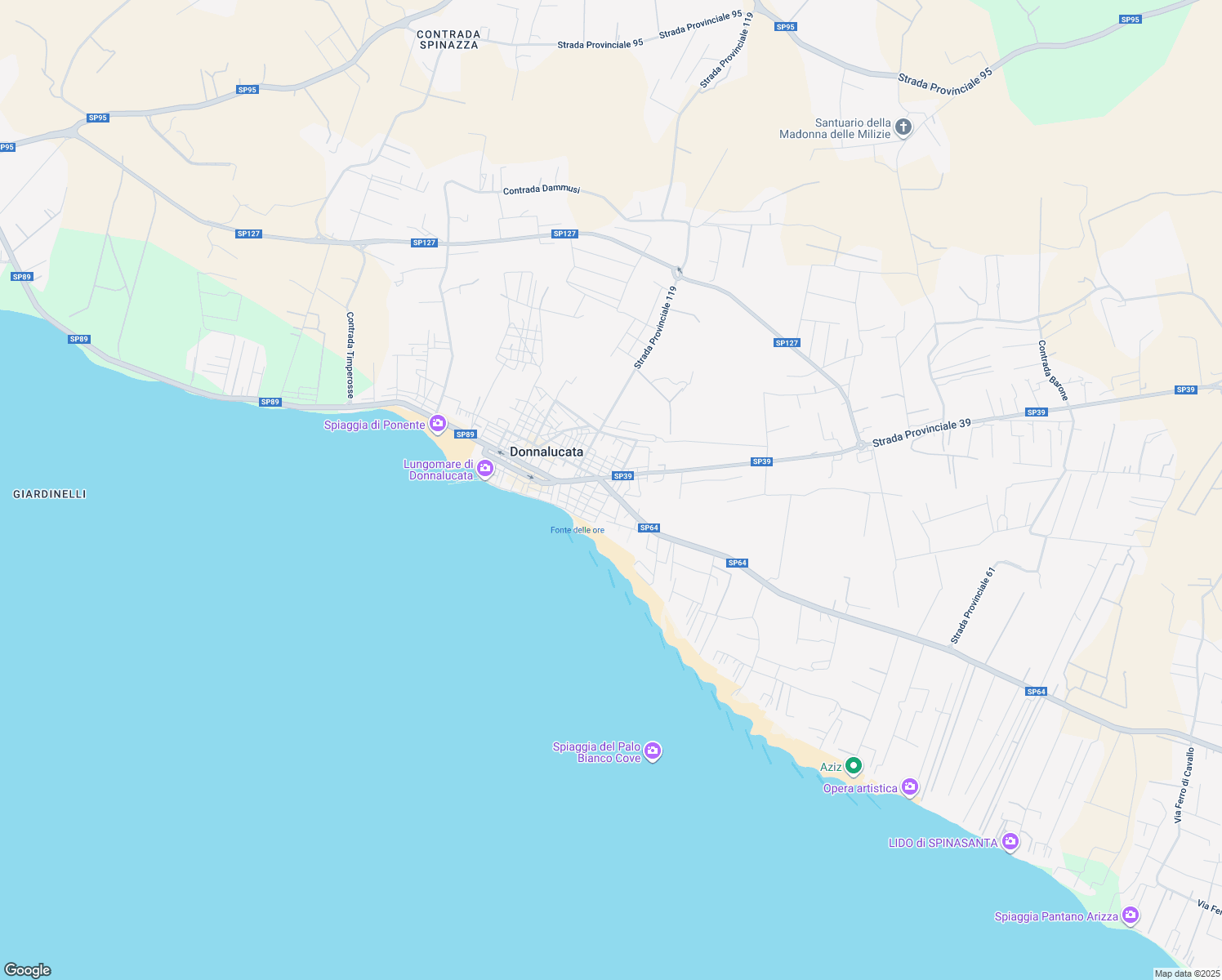 map of restaurants, bars, coffee shops, grocery stores, and more near 201 Via Lecce in Donnalucata
