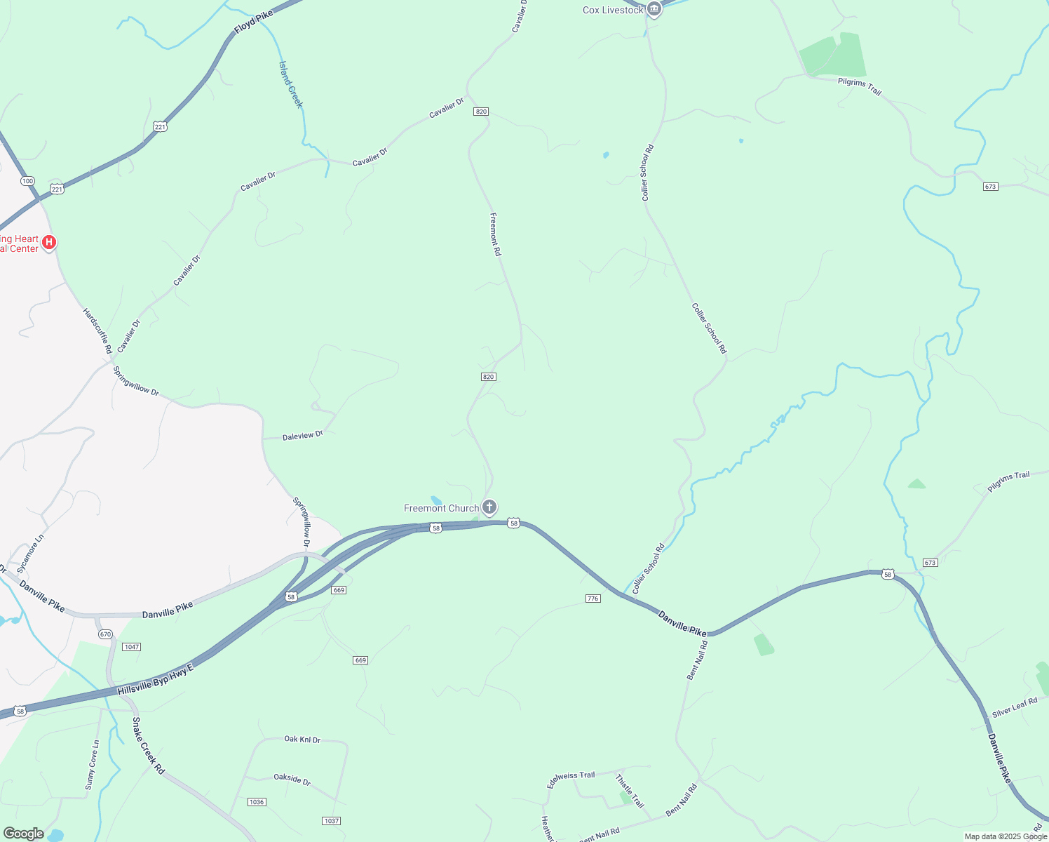 map of restaurants, bars, coffee shops, grocery stores, and more near State Road 820 in Hillsville