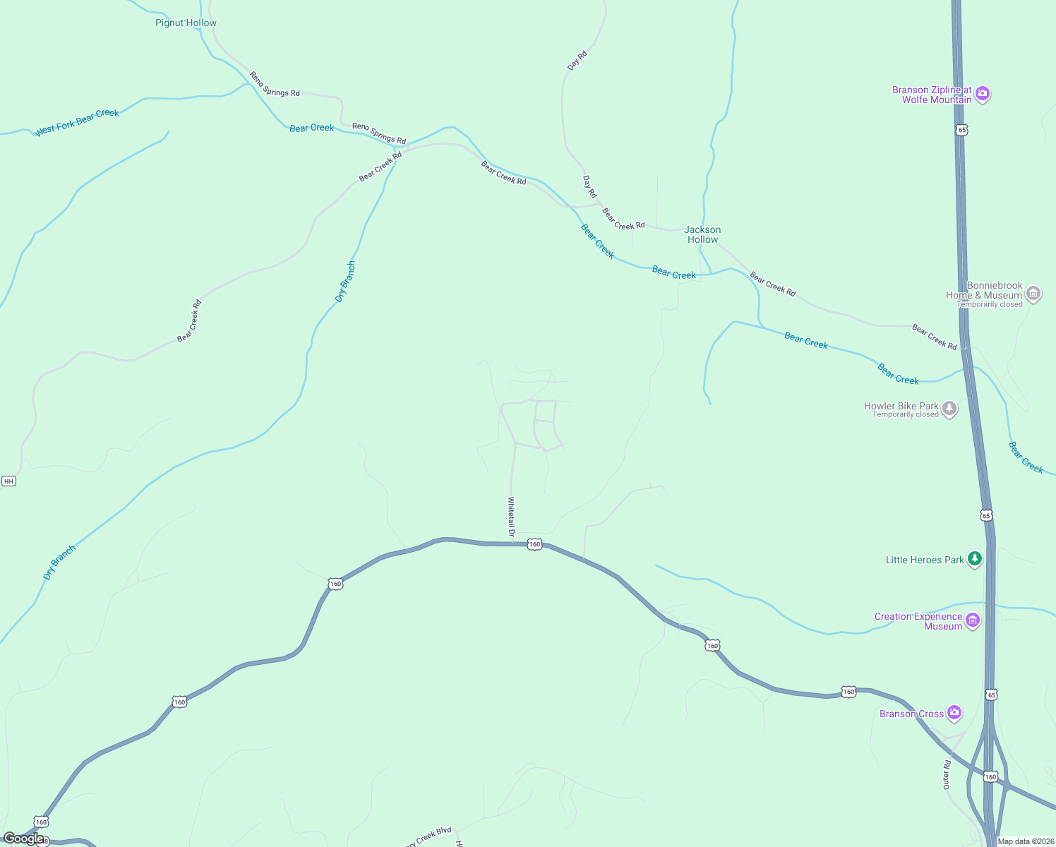 map of restaurants, bars, coffee shops, grocery stores, and more near 186 Jacks Hollow Road in Walnut Shade