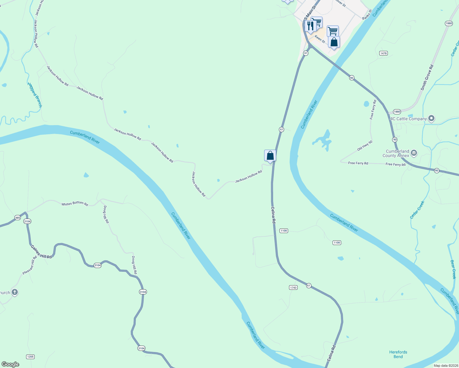map of restaurants, bars, coffee shops, grocery stores, and more near in Burkesville