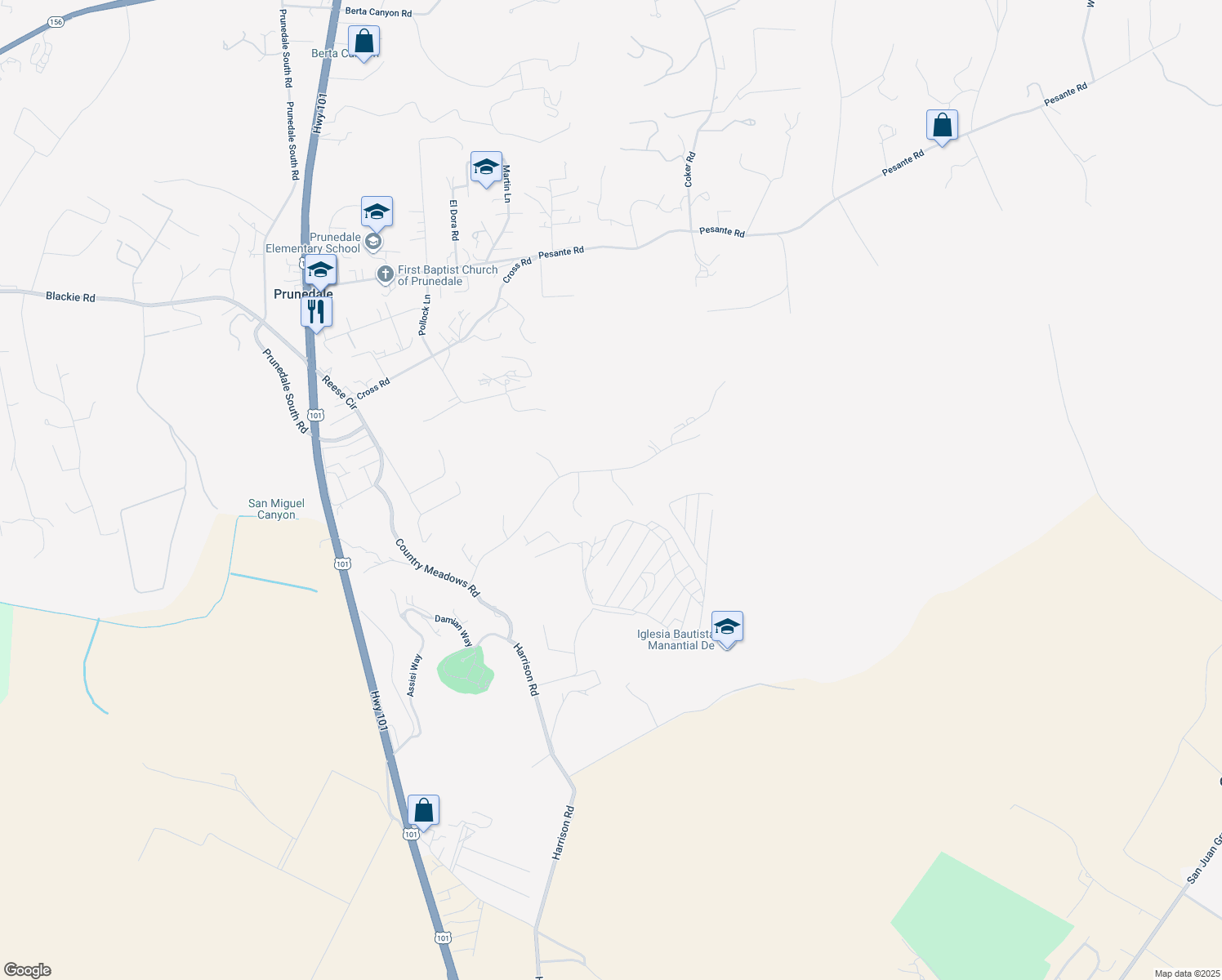 map of restaurants, bars, coffee shops, grocery stores, and more near 10230 Golden Meadow Circle in Salinas