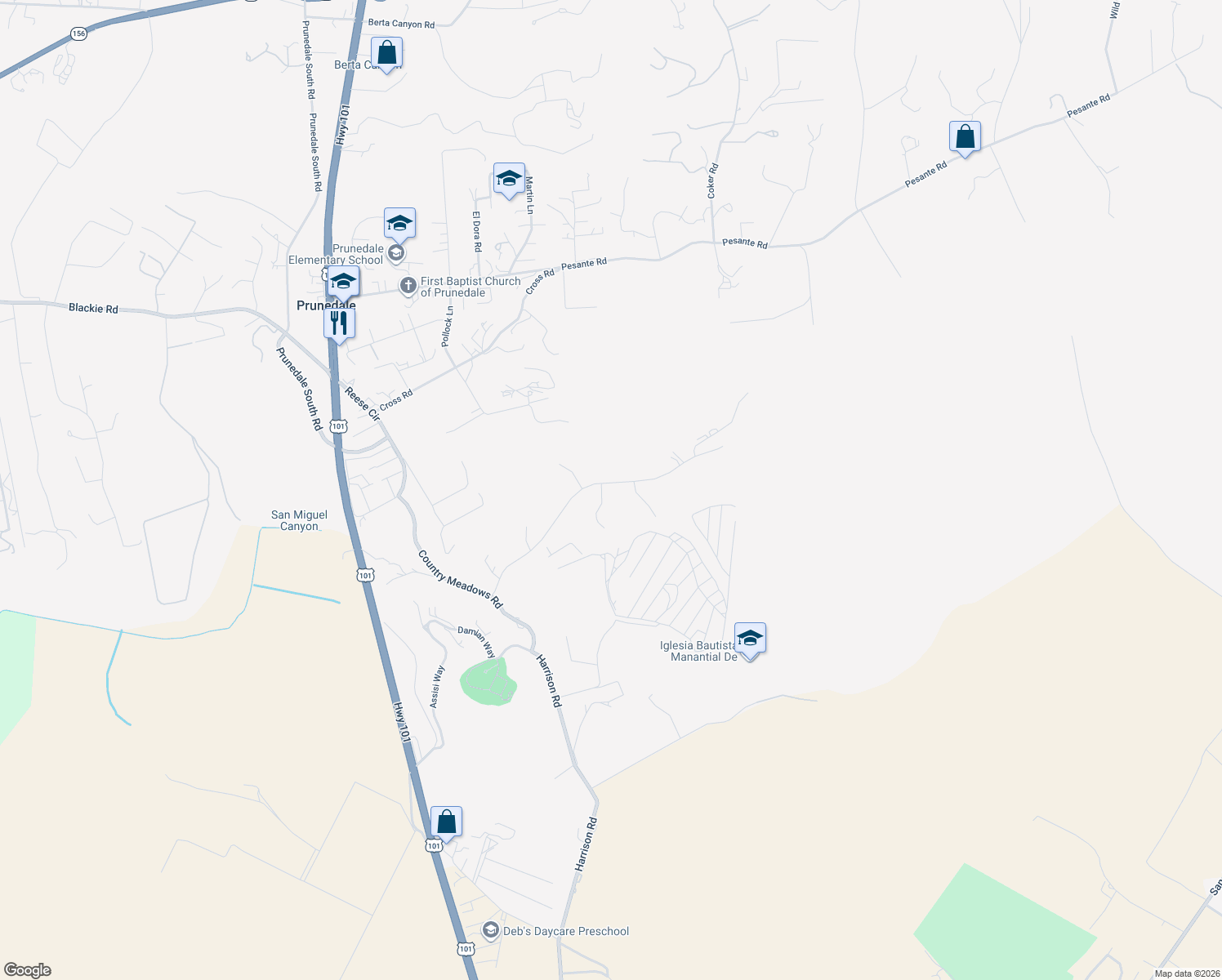 map of restaurants, bars, coffee shops, grocery stores, and more near 10321 Meadow Ridge Circle in Salinas