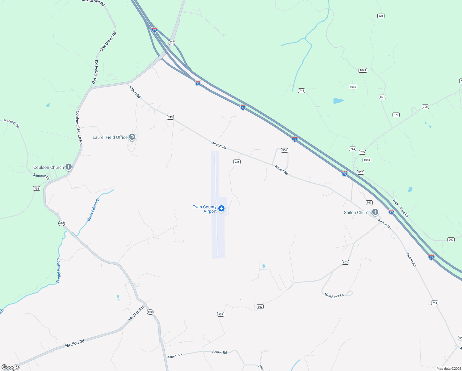 map of restaurants, bars, coffee shops, grocery stores, and more near Hangar Road in Woodlawn