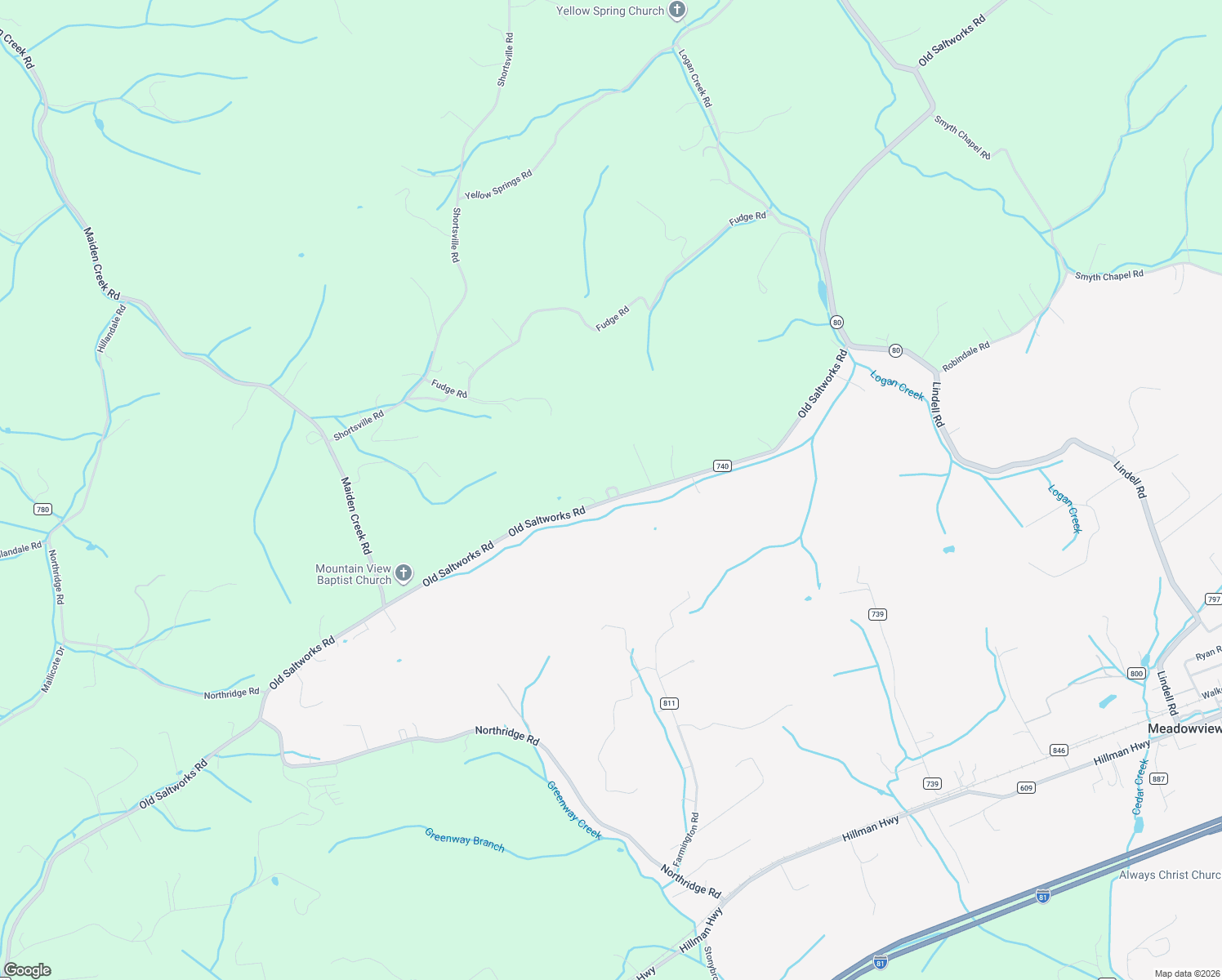 map of restaurants, bars, coffee shops, grocery stores, and more near 27173 County Road 740 in Meadowview