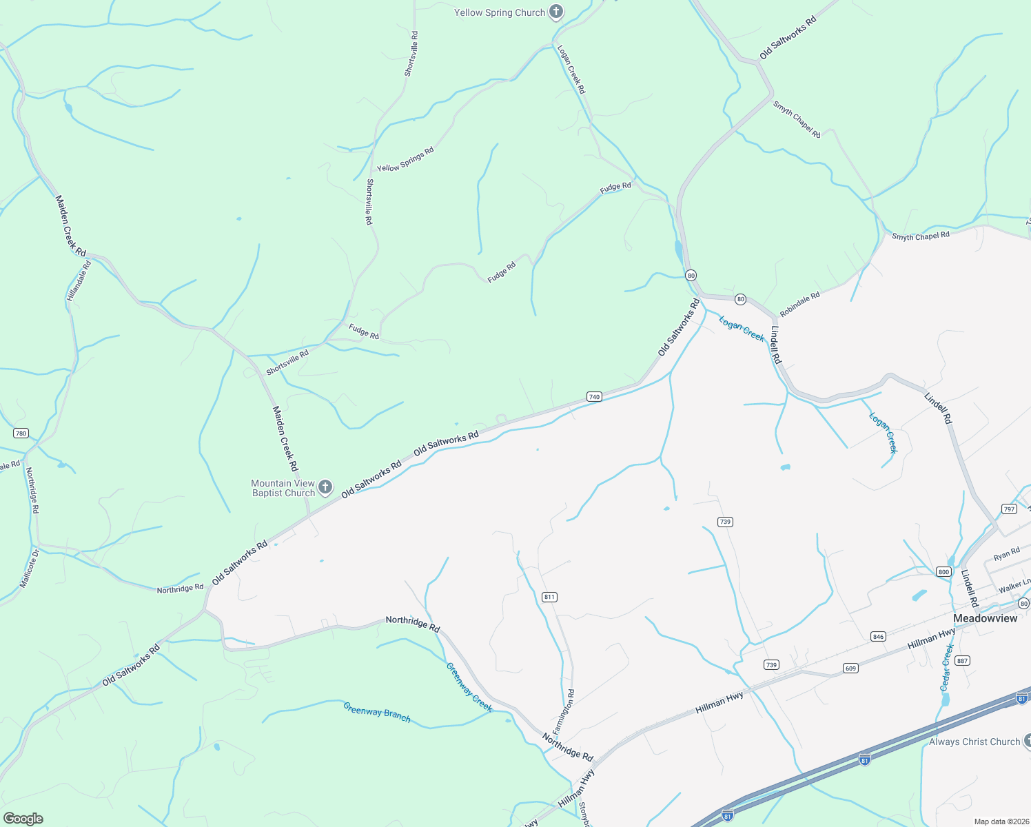 map of restaurants, bars, coffee shops, grocery stores, and more near 27173 County Road 740 in Meadowview