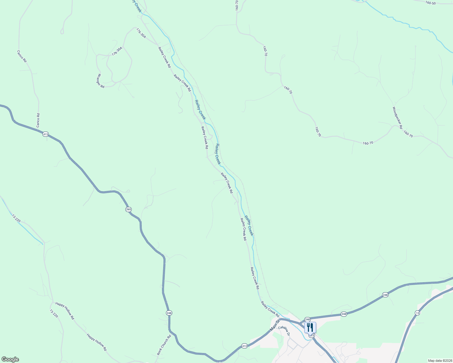 map of restaurants, bars, coffee shops, grocery stores, and more near 1201 Railey Creek Road in Reeds Spring