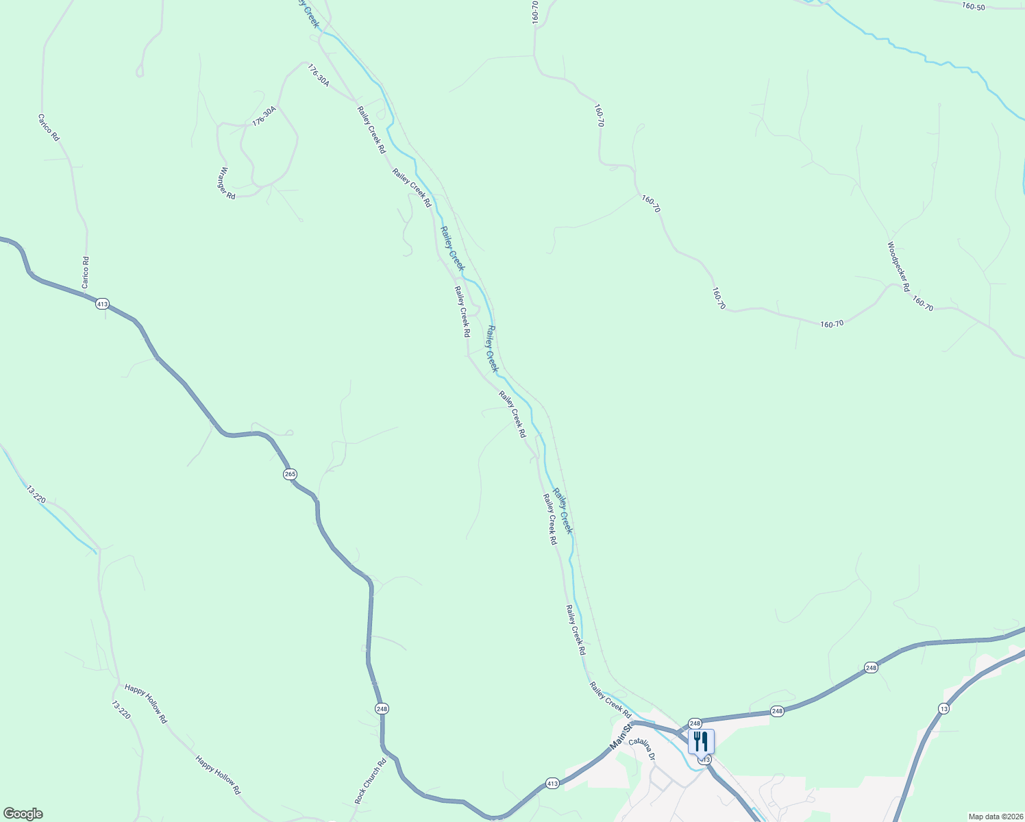 map of restaurants, bars, coffee shops, grocery stores, and more near 1201 Railey Creek Road in Reeds Spring