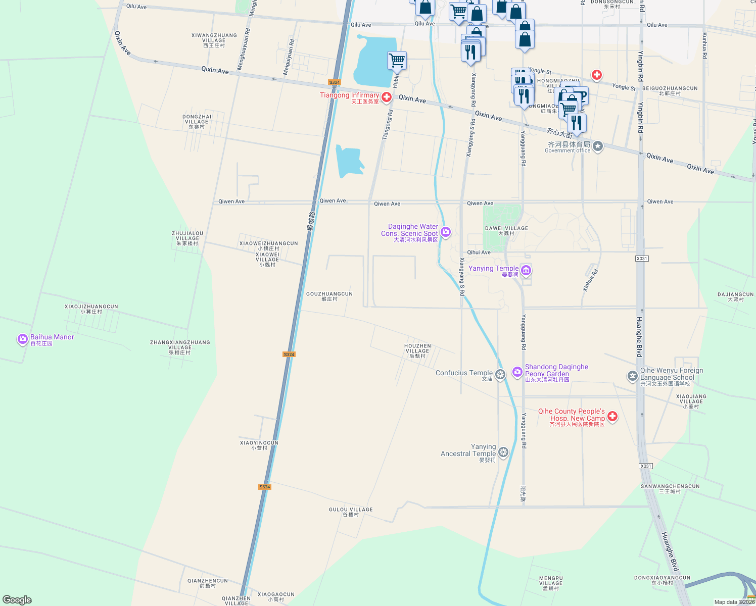 map of restaurants, bars, coffee shops, grocery stores, and more near in Dezhou