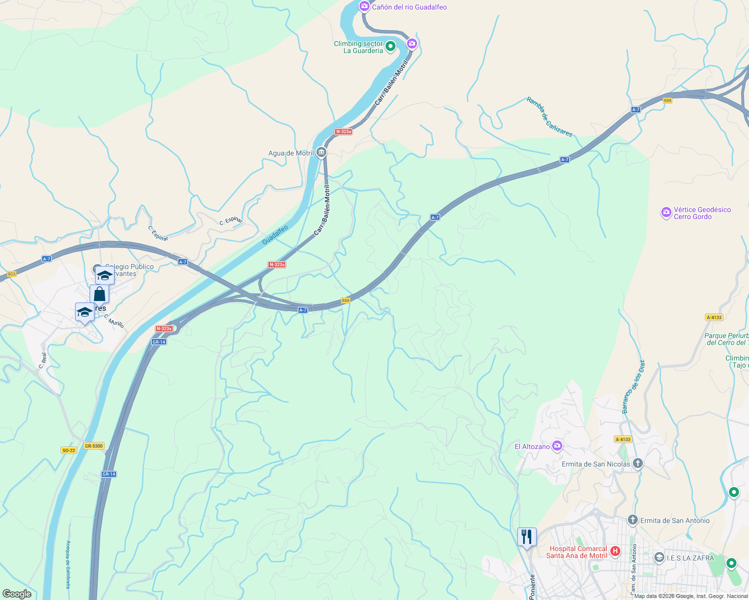 map of restaurants, bars, coffee shops, grocery stores, and more near in Granada