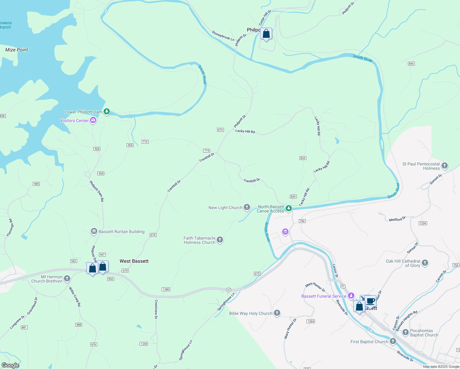 map of restaurants, bars, coffee shops, grocery stores, and more near 130 Ormond Drive in Bassett