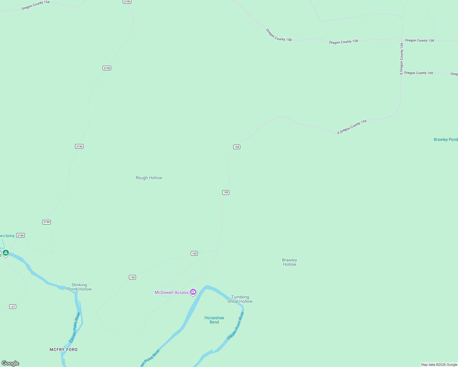map of restaurants, bars, coffee shops, grocery stores, and more near County Road 159 in Oregon County