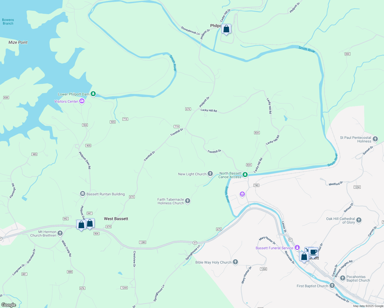 map of restaurants, bars, coffee shops, grocery stores, and more near 130 Ormond Drive in Bassett