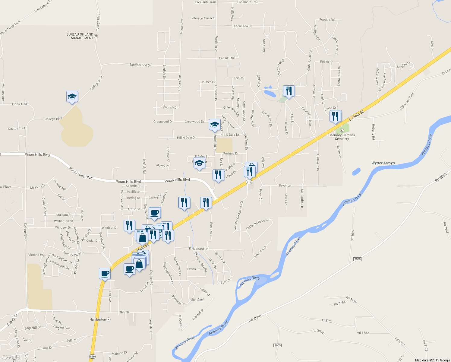map of restaurants, bars, coffee shops, grocery stores, and more near 5611 Plaza Drive in Farmington