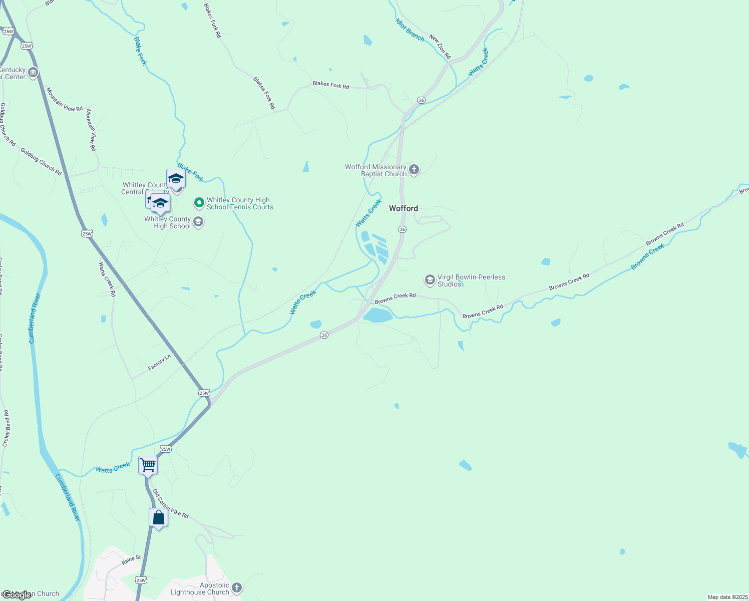 map of restaurants, bars, coffee shops, grocery stores, and more near 48 Browns Creek Road in Williamsburg