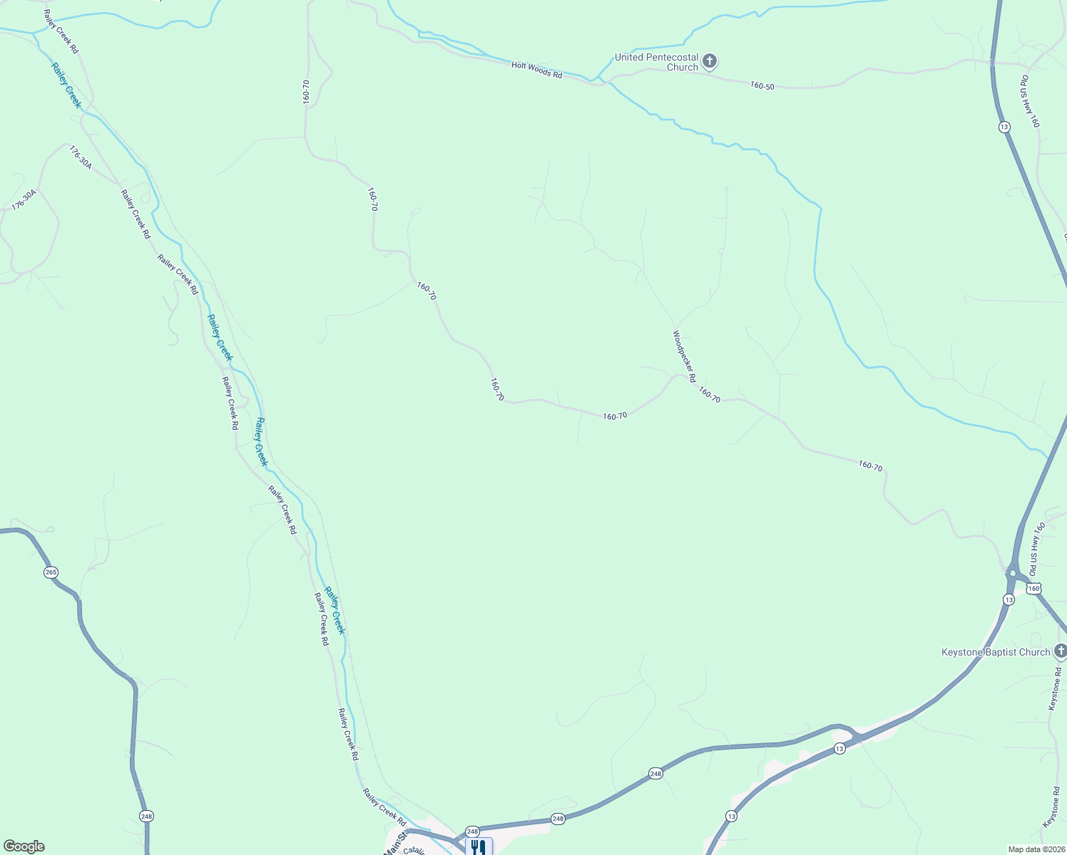 map of restaurants, bars, coffee shops, grocery stores, and more near 2024 160-70 in Reeds Spring