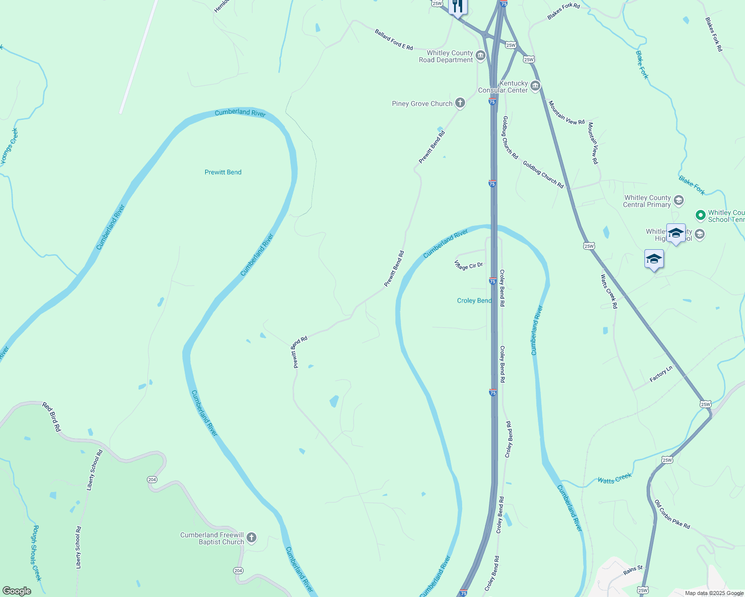 map of restaurants, bars, coffee shops, grocery stores, and more near 2285 Prewitt Bend Road in Williamsburg