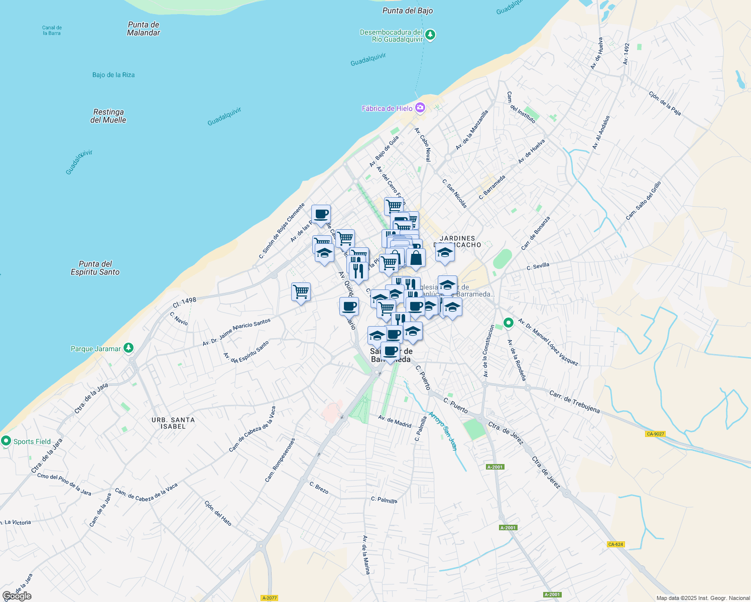 map of restaurants, bars, coffee shops, grocery stores, and more near Calle Ganado in Sanlúcar de Barrameda