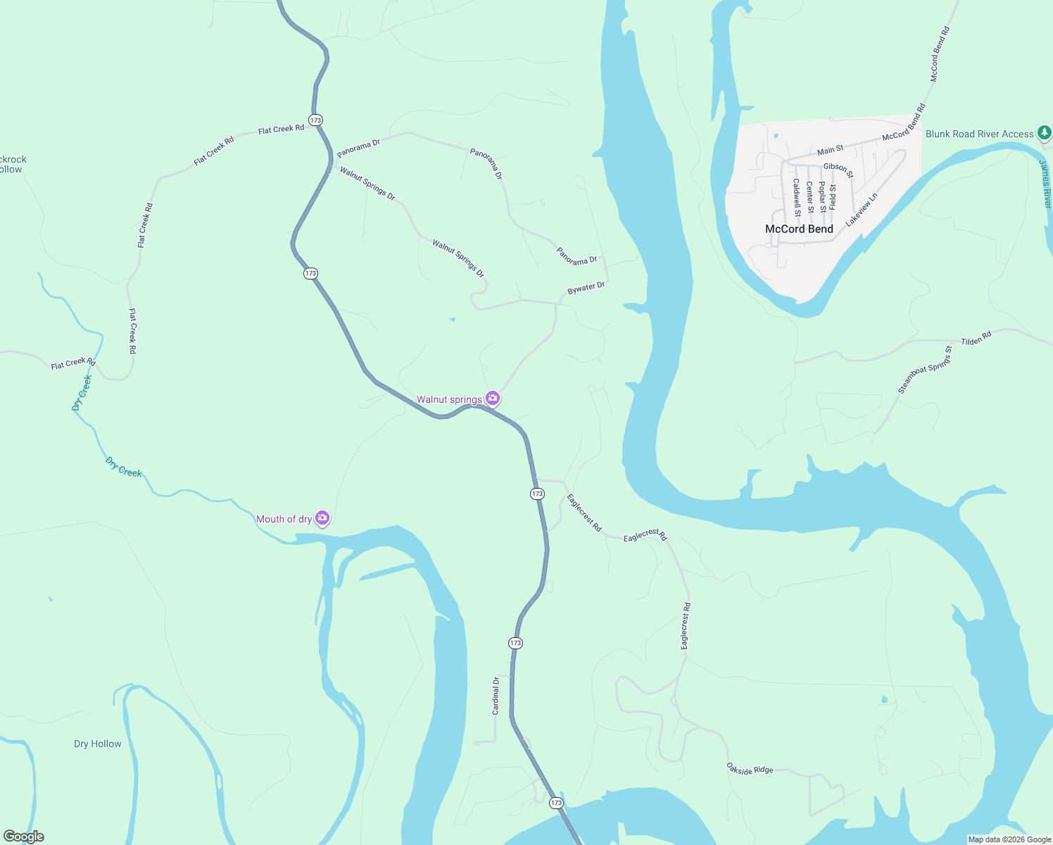 map of restaurants, bars, coffee shops, grocery stores, and more near 6125 Missouri 173 in Cape Fair