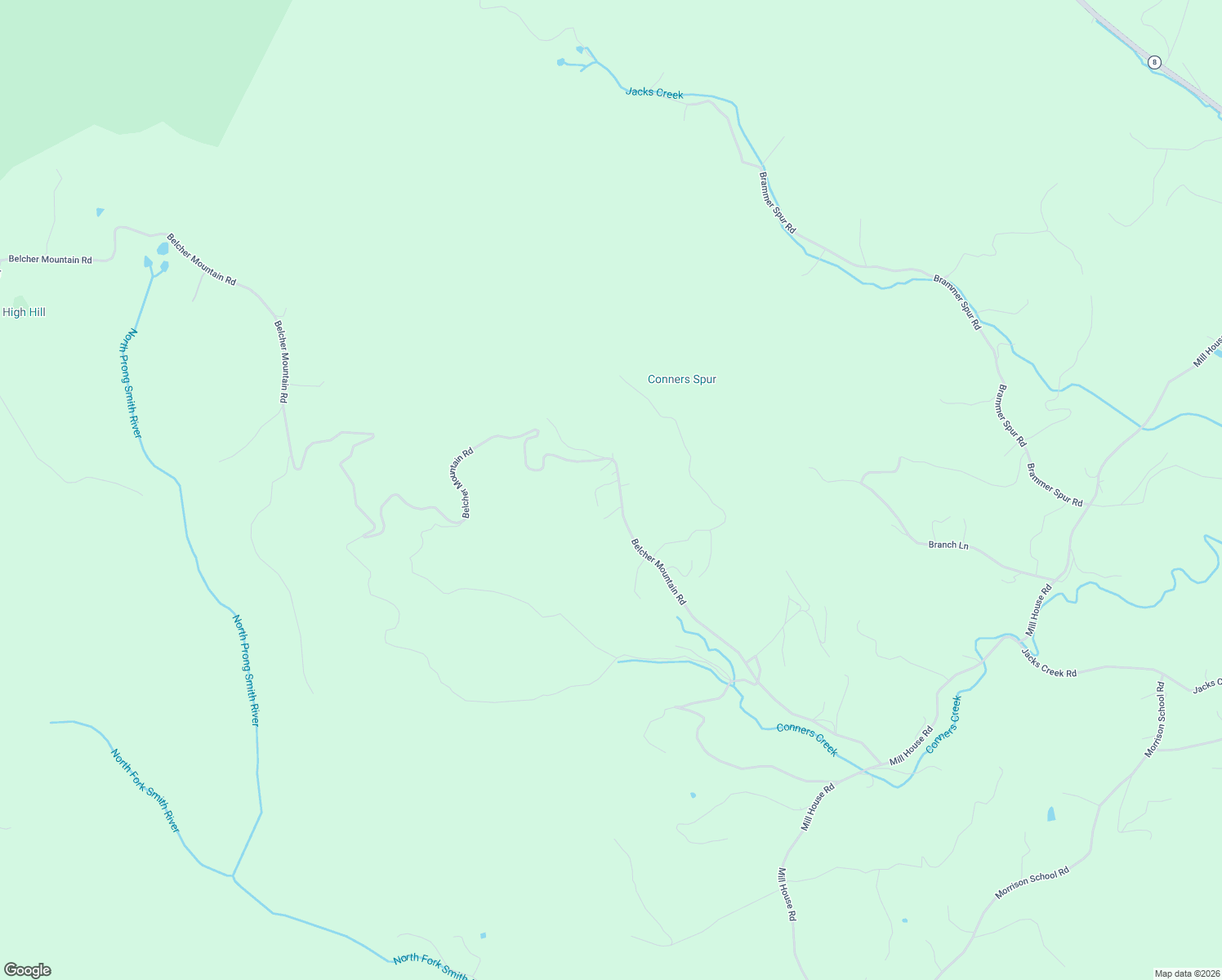 map of restaurants, bars, coffee shops, grocery stores, and more near Belcher Mountain Road in Patrick