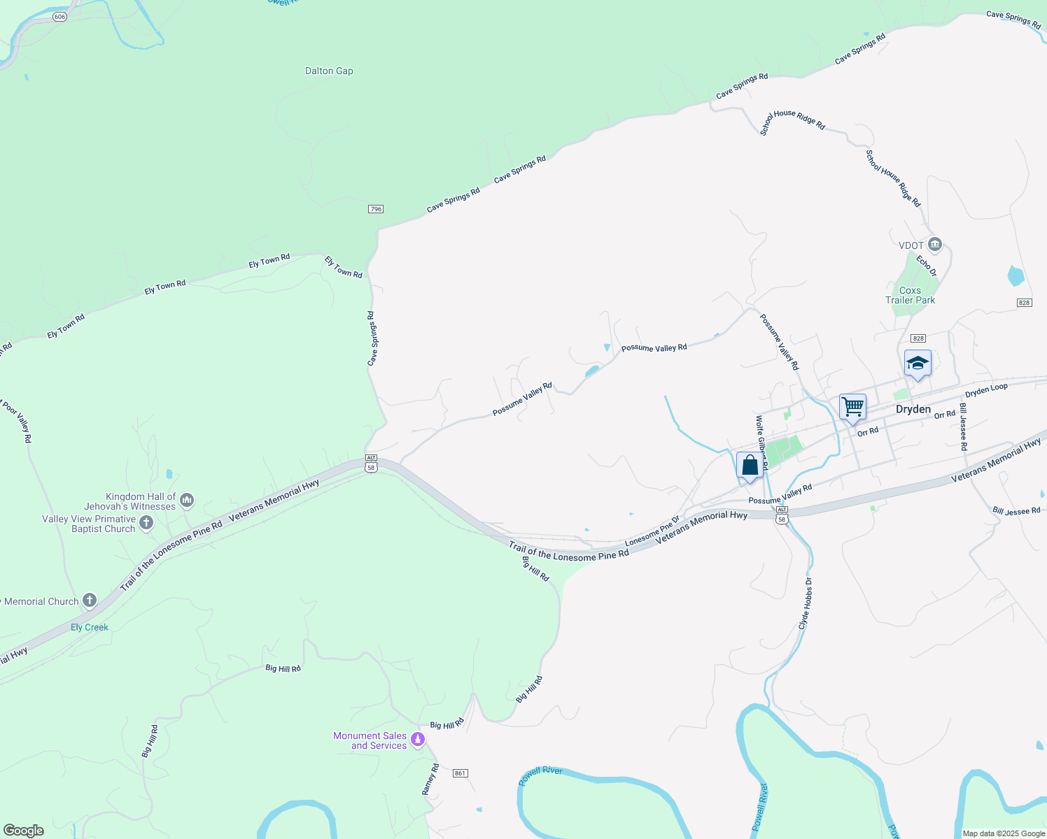 map of restaurants, bars, coffee shops, grocery stores, and more near 604 Possum Valley Road in Dryden