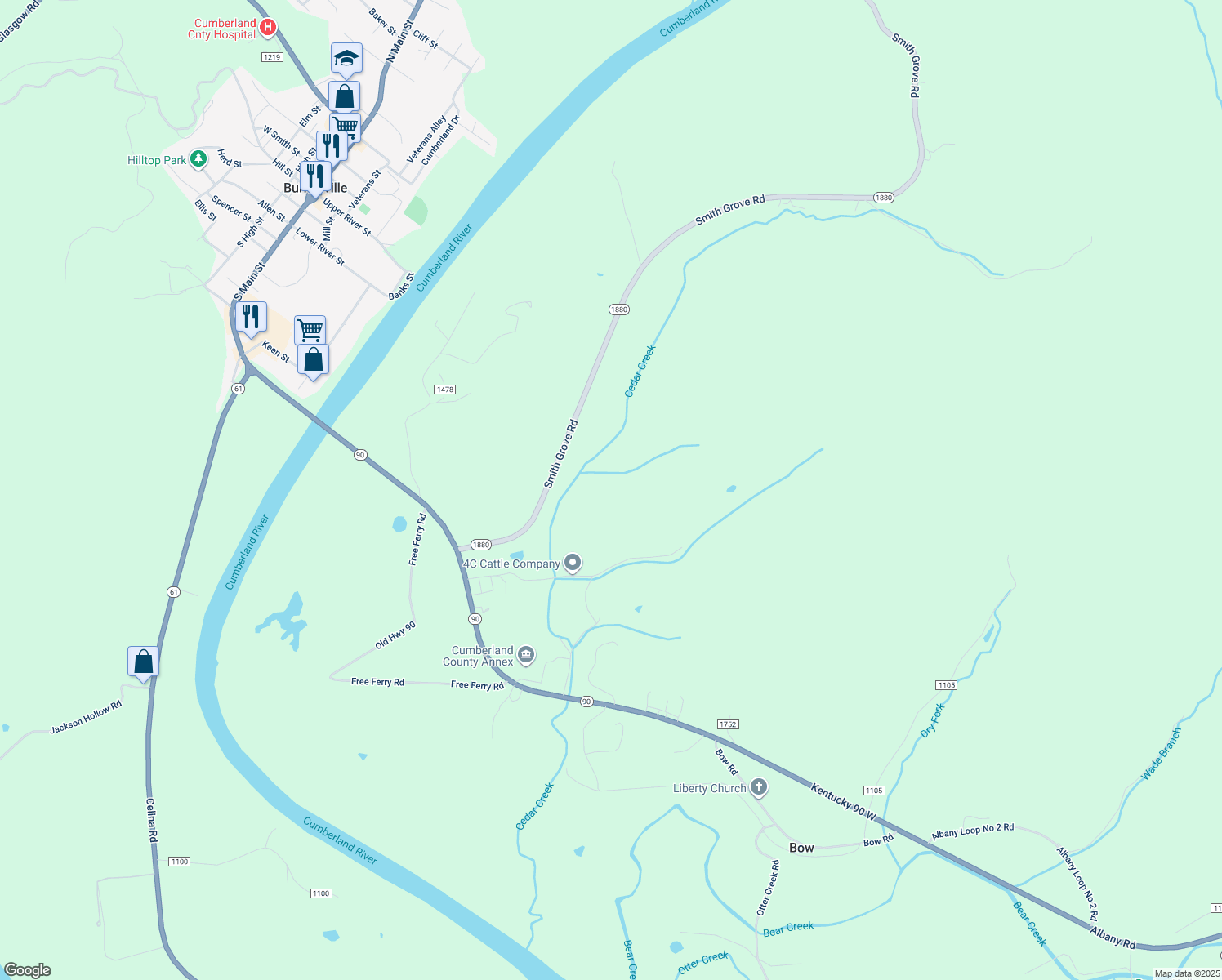map of restaurants, bars, coffee shops, grocery stores, and more near in Peytonsburg
