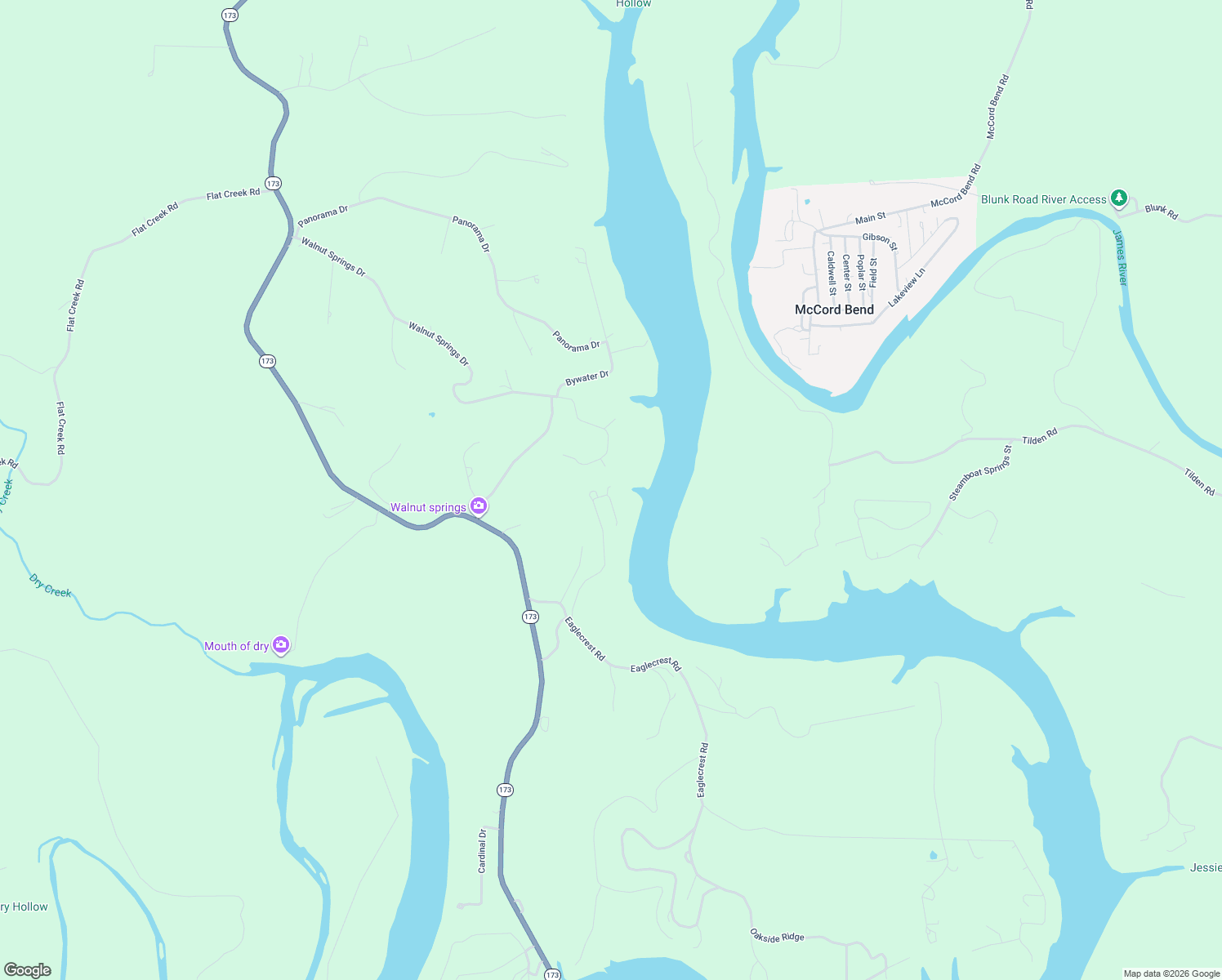 map of restaurants, bars, coffee shops, grocery stores, and more near 499 Cane Cove Road in Cape Fair