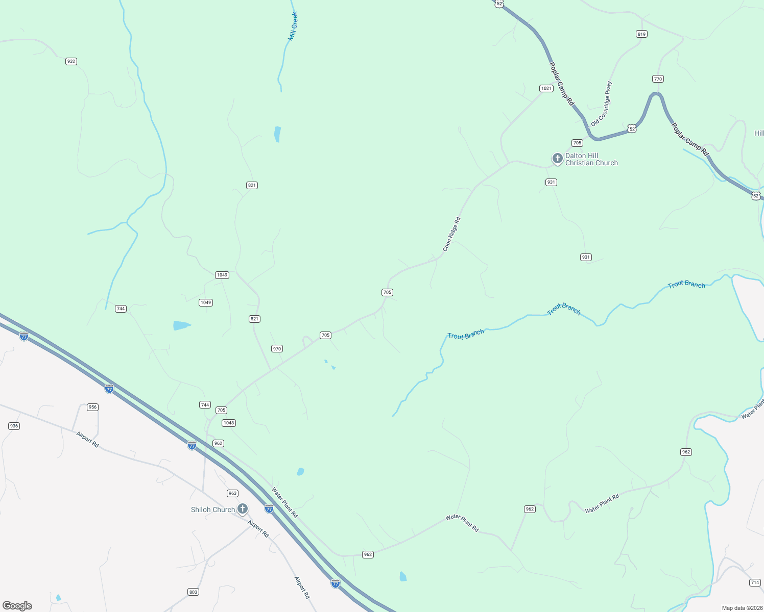 map of restaurants, bars, coffee shops, grocery stores, and more near Coon Ridge Road in Hillsville
