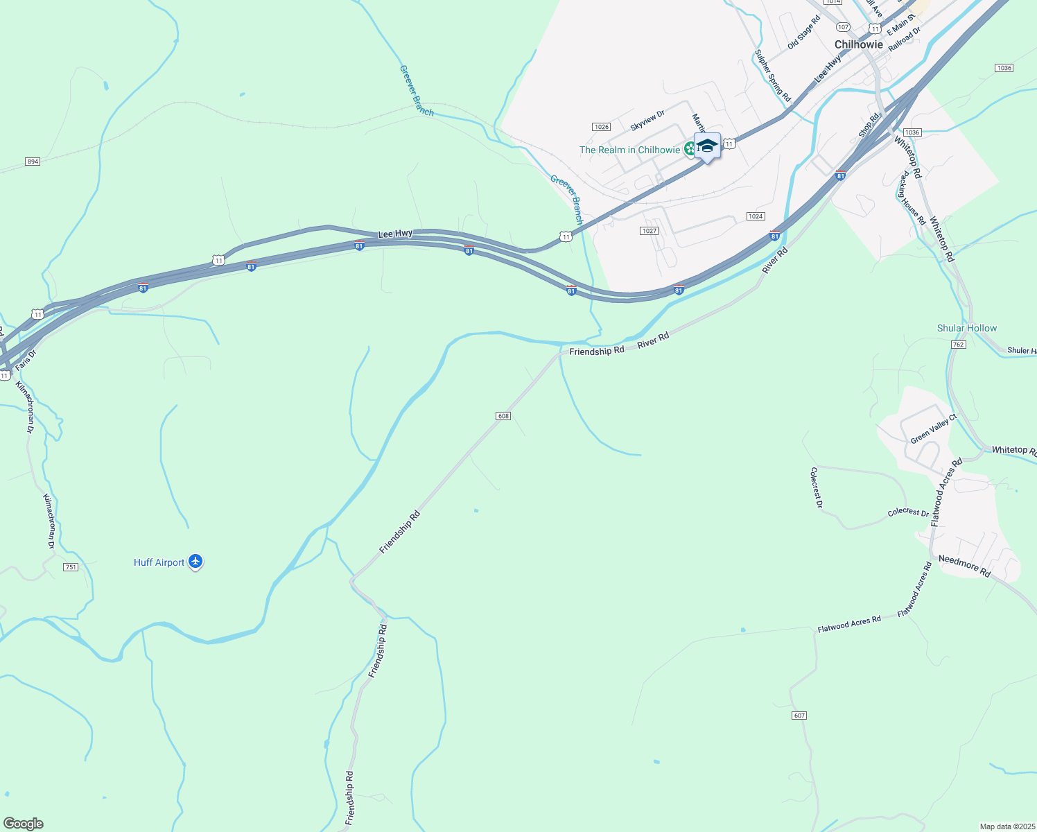 map of restaurants, bars, coffee shops, grocery stores, and more near 12299 Friendship Road in Chilhowie